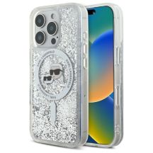 Karl Lagerfeld Liquid Glitter Karl & Choupette Head Magsafe Hülle für iPhone 16 Pro Max – transparent