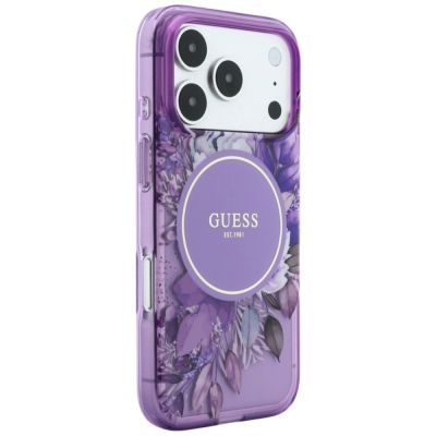 3. Guess IML Flowers Pearl Strap MagSafe Hülle für iPhone 18 Pro / 17 Pro – lila