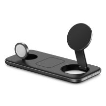 Satechi Qi2 Trio Wireless Charging Pad - magnetisches kabelloses Ladegerät für drei Geräte (AppleWatch 5W, AirPods 5W, Qi2 15W), 1 m Kabel, 45-W-Netzteil und austauschbare Stecker für Großbritannien und die EU im Lieferumfang enthalten (Space Grau)