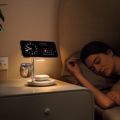 7. Joyroom JR-W23 Qi2 4-in-1 Tischladegerät mit integriertem induktivem Nachtlicht – Weiß