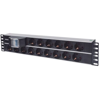 14. Intellinet 19" Rackmount-Steckdosenleiste 2U, 15 Schuko-Steckdosen, Doppelschalter, 3 m Kabel