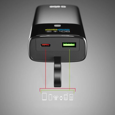 4. SBS 10000 mAh PD 20 W Powerbank mit LCD-Display und integriertem USB-C-Kabel - Grau