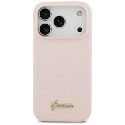 3. Guess Silicone Script Metal Logo MagSafe Case für iPhone 17 Pro - Pink