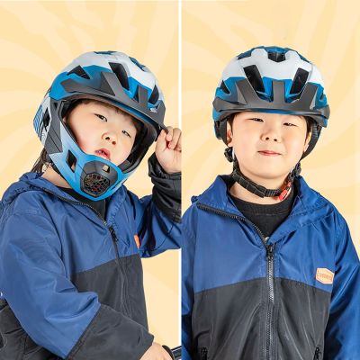 3. Rockbros TS-61 10110061001 Kinderfahrradhelm mit abnehmbarem Kinnschutz, Größe S (48–54) – Blau