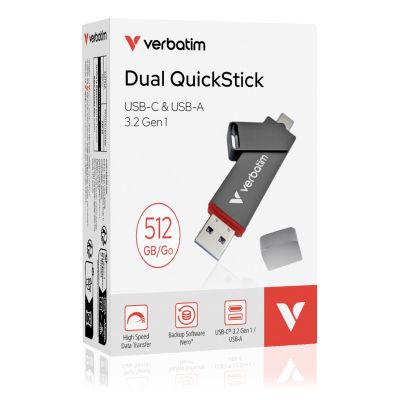 7. Verbatim Dual QuickStick USB-Stick 512 GB USB Typ-A / USB Typ-C 3.2 Gen 1 (3.1 Gen 1) Grau