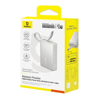 4. Baseus PicoGo 10000mAh 45W Powerbank mit Digitalanzeige und integriertem USB-C-Kabel – Titan