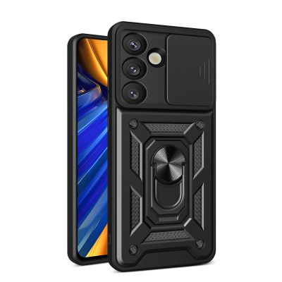 Hybrid Armor Camshield Case mit Ständer und Kameraabdeckung für Realme P3 5G - Schwarz