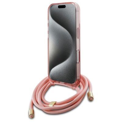 4. Guess Crossbody Cord Script MagSafe-Hülle für iPhone 16 Pro – Rosa