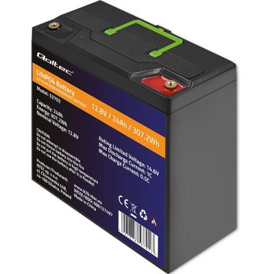 7. QOLTEC LIFEPO4 Lithium-Eisenphosphat-Akku | 12,8 V | 24 Ah | 307,2 Wh | BMS