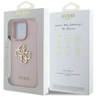 8. Guess Grained Big 4G Logo Small Classic Logo Case für iPhone 16 Pro - Pink