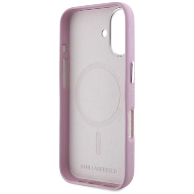 7. Karl Lagerfeld Saffiano Vollständig umwickelte längliche Metalllogo-MagSafe-iPhone 16-Hülle - Rosa