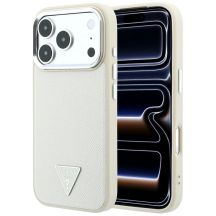 Guess MagSafe-Hülle mit genarbtem Dreieckslogo für iPhone 18 Pro Max / 17 Pro Max – Beige