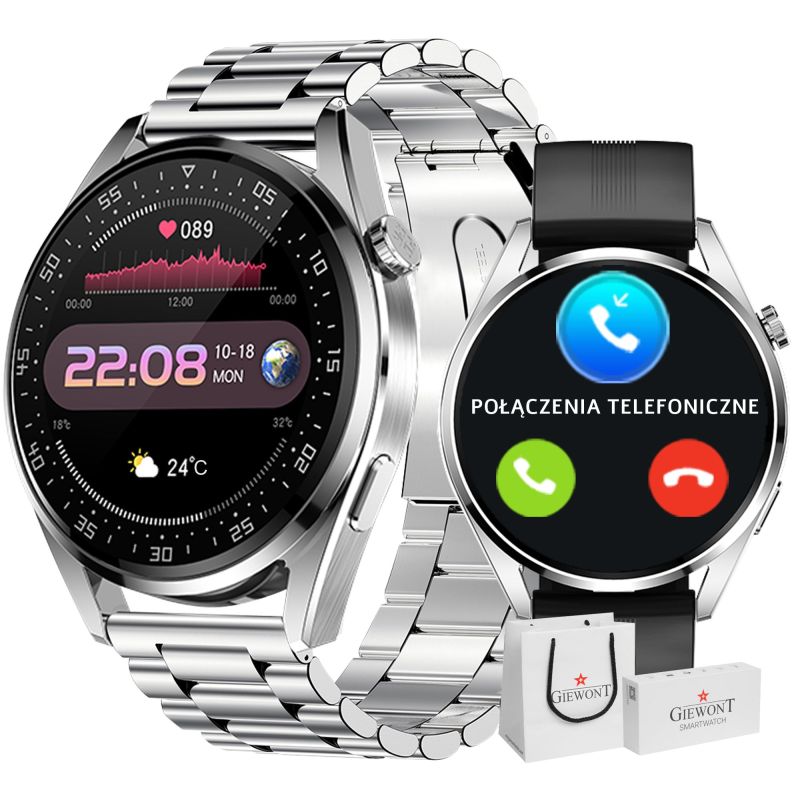 GIEWONT Vertex SmartCall GW450-4 Silber/Carbon Silikon Smartwatch