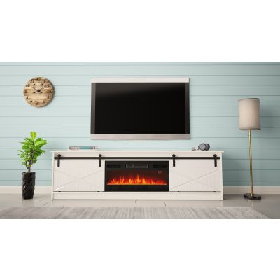 3. GRANERO TV-Schrank + Kamin 200x56,7x35 weiß/weiß glänzend