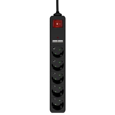 3. GEMBIRD Steckdosenleiste mit Überspannungsschutz, 5x SCHUKO + 2x USB, 1,5 m, Schwarz