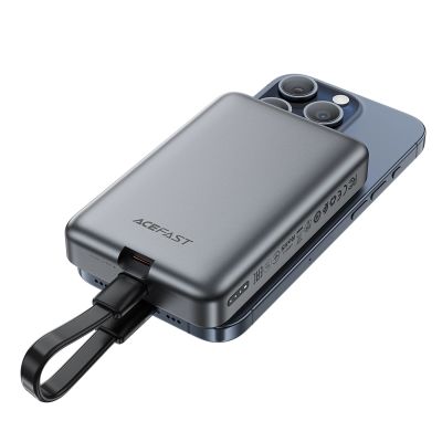 4. Acefast M10 magnetische Powerbank 2x USB-C PD 30W mit 15W induktivem Laden und USB-C-Kabel - Schwarz