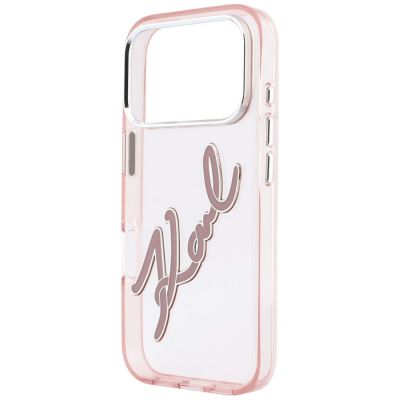 6. Karl Lagerfeld IML Big Signature Resin Metal Frame Case für iPhone 18 Pro Max / 17 Pro Max - Pink