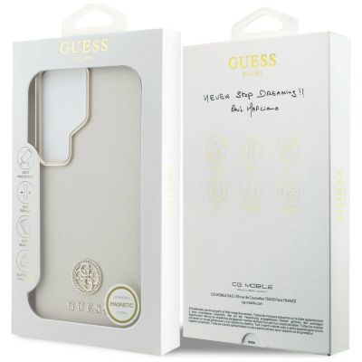 8. Guess Strass-Logo-Hülle mit rundem Logo für Samsung Galaxy S26 Ultra – Beige