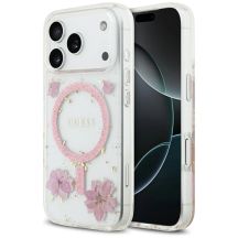 Guess Resin Flowers Glitter MagSafe Hülle für iPhone 17 Pro - Pink