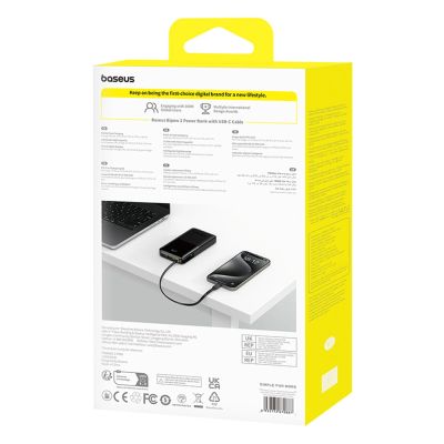 8. Baseus Bipow 2 10000mAh 20W Powerbank mit Digitalanzeige und integriertem USB-C-Kabel – Schwarz