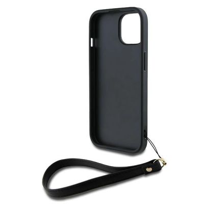 4. DKNY Wrist Strap Stock Logo Hülle für iPhone 15 / 14 / 13 – Schwarz