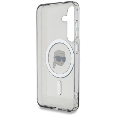 7. Karl Lagerfeld Button Karl Head Printed Logo MagSafe Samsung Galaxy S25 Hülle Schwarz