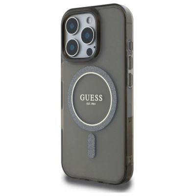 2. Guess IML Glitter Circle MagSafe Hülle für iPhone 16 Pro – Schwarz