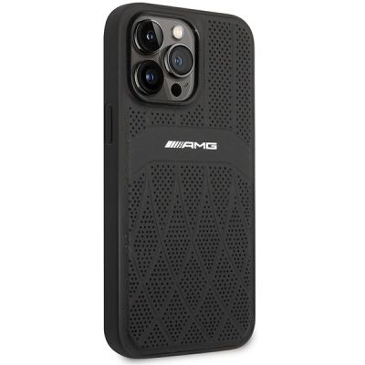 4. AMG AMHMP14XOSDBK iPhone 14 Pro Max 6,7" schwarz/schwarzes Hardcase Leder gebogene Linien MagSafe
