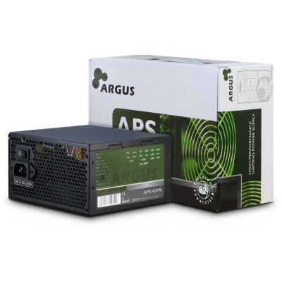 3. Inter-Tech Argus APS Netzteil – 420 W – 115–230 V – 47–63 Hz – +12V1, +12V2, +3,3V, +5V, +5Vsb, -12V – Aktiv – 103 W