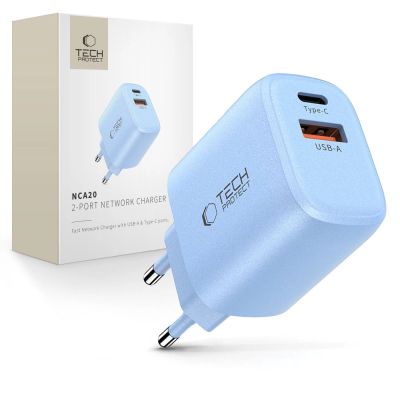 Tech-Protect NCA20 PD 20W QC3.0 USB-A / USB-C Wandladegerät - Blau