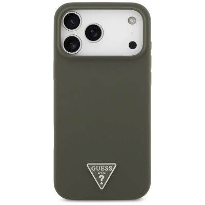3. Guess Silikonhülle mit Dreieck-Logo und MagSafe-Funktion für iPhone 17 Pro Max – Grün