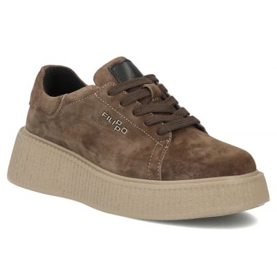 9. Braune Damen-Sneaker aus Leder mit Plateausohle, Modell Filippo DP7982