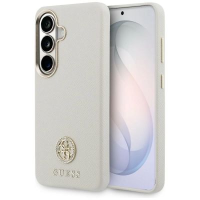 Guess Strass-Logo-Hülle mit rundem Logo für Samsung Galaxy S26 – Beige