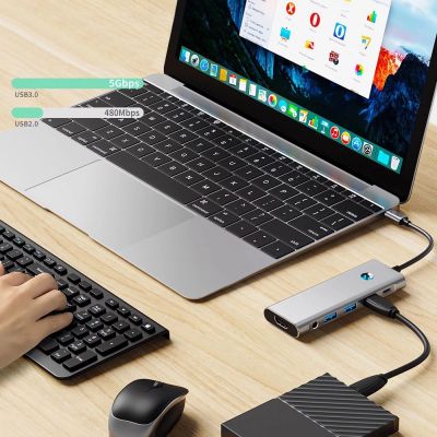 8. Tech-Protect HB04 HUB Adapter 9in1 USB-C + USB2.0 + USB3.0 + HDMI 4K 60Hz + SD/TF + PD100W + AV3.5 - grau