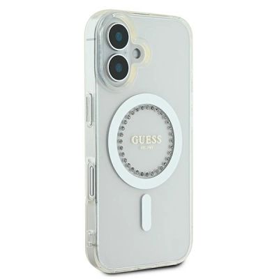 4. Guess IML Strass-MagSafe-Hülle für iPhone 16 – Weiß