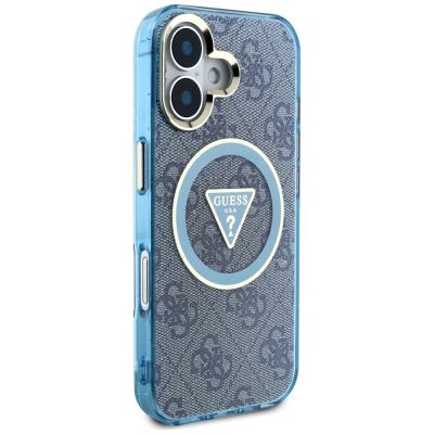 4. Guess IML Metal Glitter 4G Circle Triangle MagSafe Case für iPhone 16 - Blau