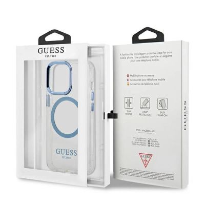 8. Guess Metal Outline MagSafe Hülle für iPhone 13 Pro / iPhone 13 - Blau