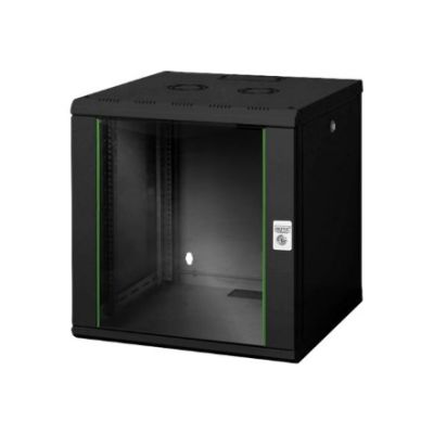 10. Digitus Unique 19" 12U 600x600 Wand-Netzwerkschrank, Glastür, schwarz, ungeteilt, montiert, 100 kg