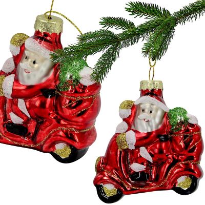 GLASKUGEL ALS FORMFIGUR WEIHNACHTSMANN AUF MOTORRAD SASKA GIFT & DECOR