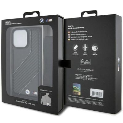 7. BMW M Edition Carbon Stripe & Strap Hülle für iPhone 15 Pro – Schwarz