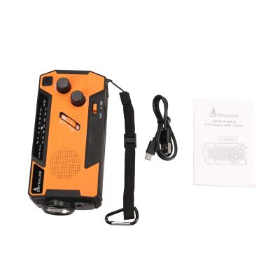 15. Extralink Solar-Notfallradio mit Kurbeldynamo-Powerbank (4000 mAh) und SOS-Taschenlampe SR-4000, tragbar, analog, Schwarz/Orange