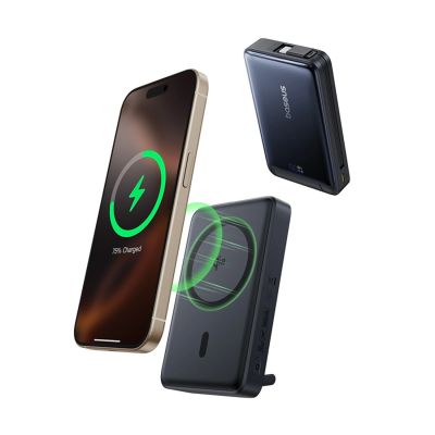 5. Baseus Nomos 10000mAh 30W Qi2 Powerbank mit MagSafe-kompatiblem Ständer und integriertem USB-C-Kabel – Schwarz