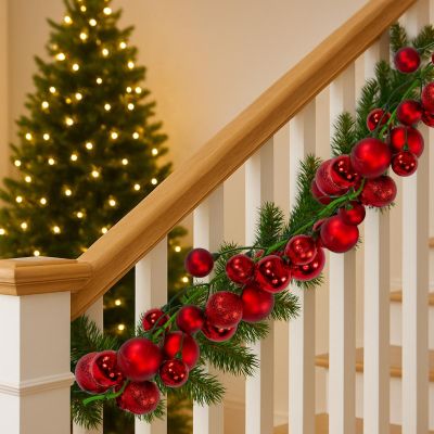 5. Girlandenzweig, 180 cm lang, mit 80 Kugeln, rotem Glimmer