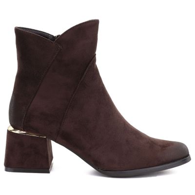 2. Potocki Stiefeletten aus Wildleder mit hohem Absatz für Damen in Schokoladenbraun, Größe S12875