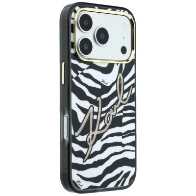 4. Karl Lagerfeld IML Signature Zebra Glitter MagSafe Hülle für iPhone 17 Pro / 18 Pro - Gold
