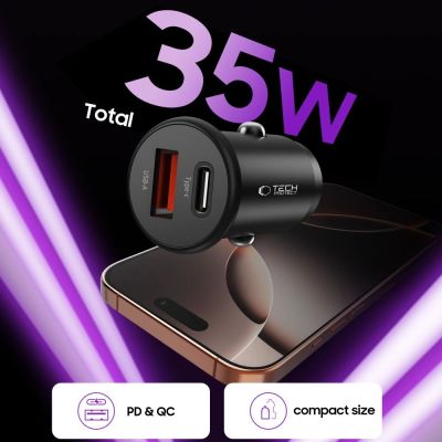 5. Tech-Protect CC02 35W Kfz-Ladegerät mit 2 USB-C- und USB-A-Anschlüssen – Schwarz