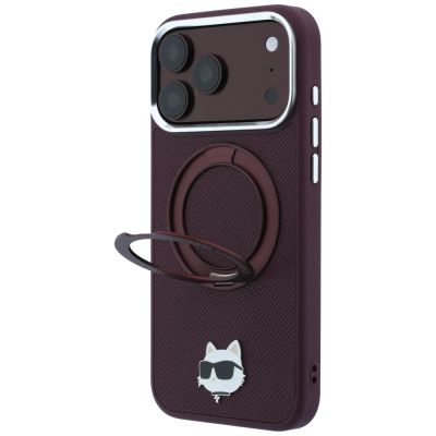 2. Karl Lagerfeld mit Ring Stand 360 Choupette Head Pin MagSafe Hülle für iPhone 18 Pro / 17 Pro - bordeauxrot