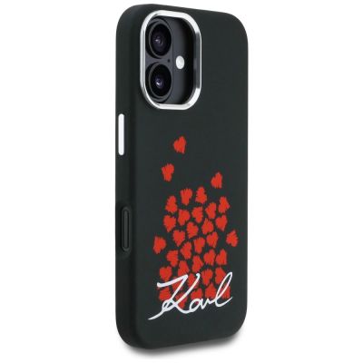 4. Karl Lagerfeld Silikonhülle mit Herzlogo und MagSafe-Funktion für iPhone 16 – Schwarz