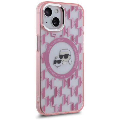 4. Karl Lagerfeld IML Monogram Karl & Choupette Head MagSafe-Hülle für iPhone 15 – Rosa