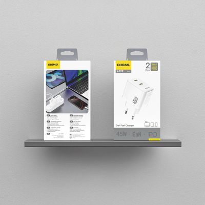 3. Dudao A28PEU PD 45W GaN 2xUSB Wandladegerät - Weiß